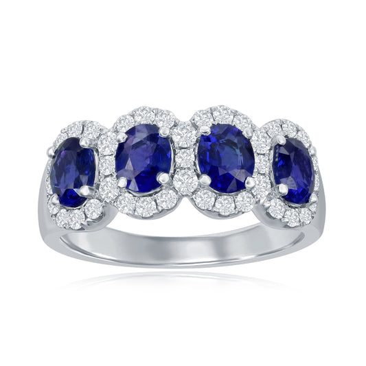 14K White Gold Four Stone Halo Gemstone Ring