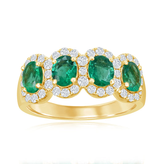 14K Yellow Gold Four Stone Halo Gemstone Ring