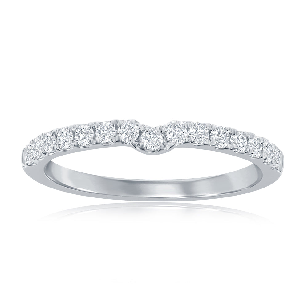 14K White Gold Curved Diamond Band