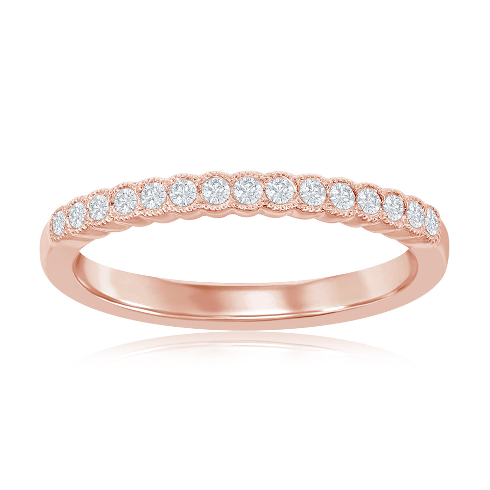 14K Rose Gold Miligrain Bezel Diamond Band