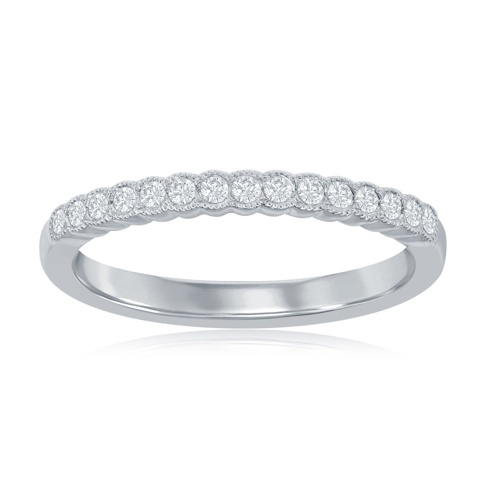 14K White Gold Miligrain Bezel Diamond Band