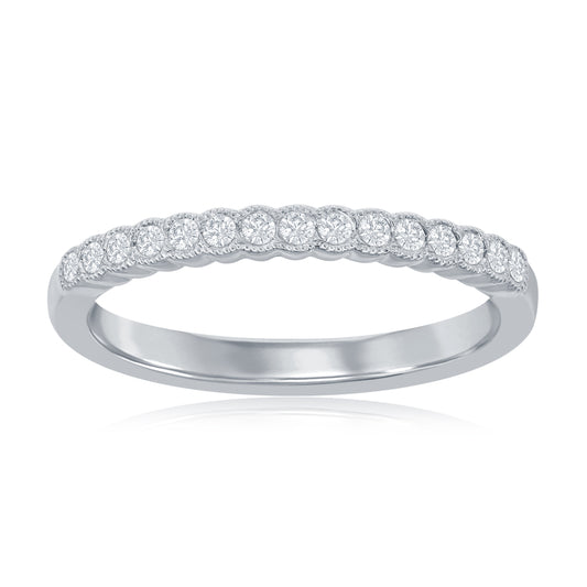 14K White Gold Miligrain Bezel Diamond Band
