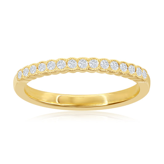 14K Yellow Gold Miligrain Bezel Diamond Band