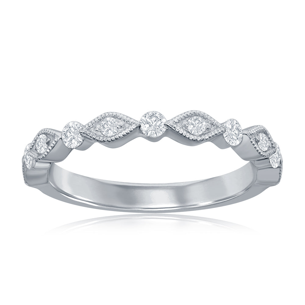 14K White Gold Scalloped Diamond Band