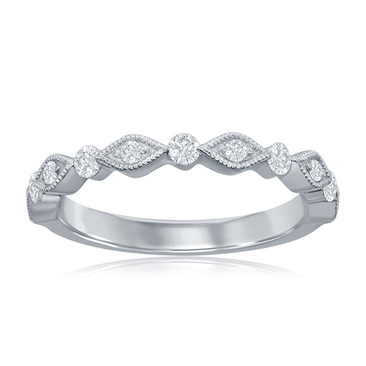 14K White Gold Scalloped Diamond Band