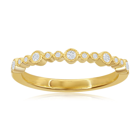 14K Yellow Gold Miligrain Bezel Diamond Band