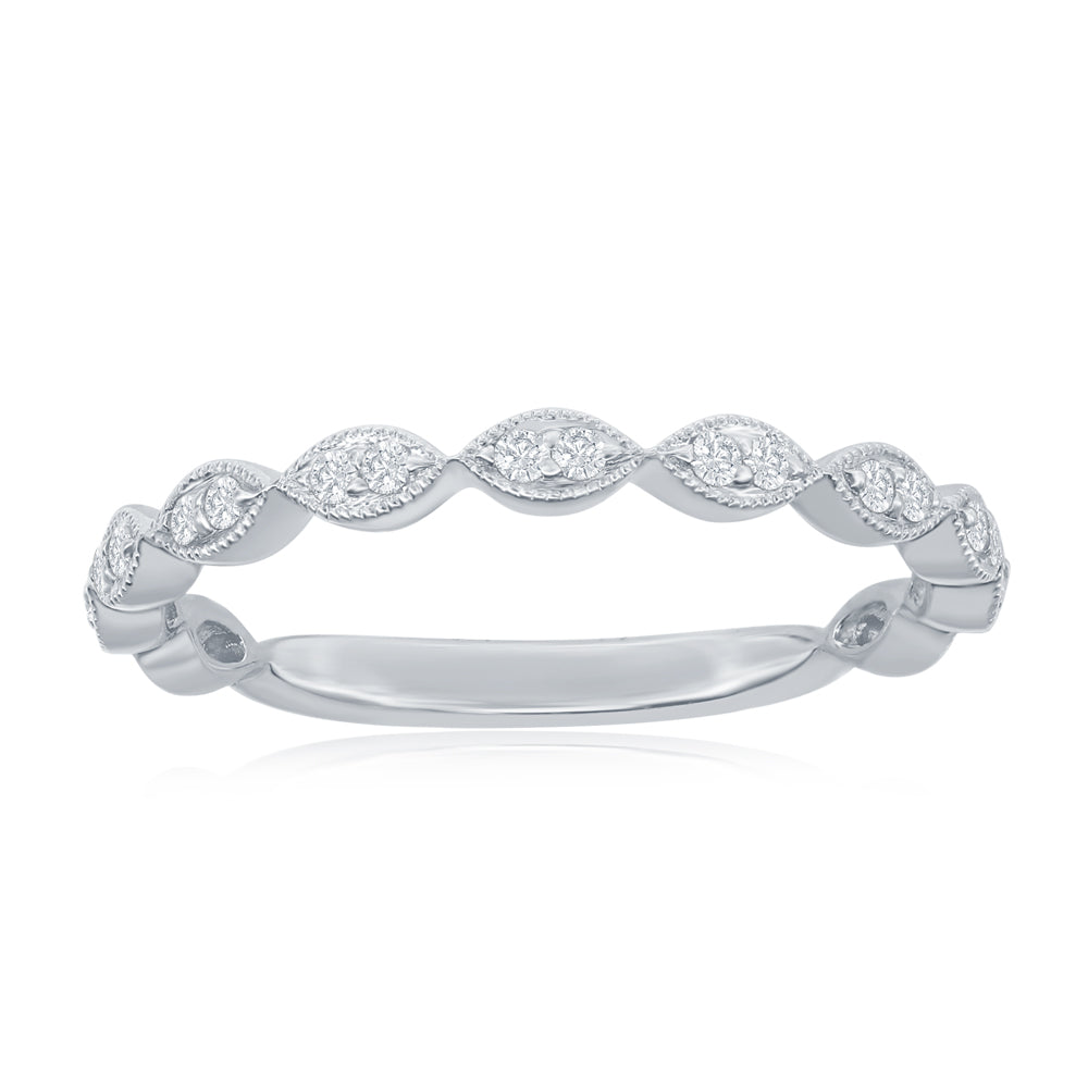 14K White Gold Scalloped Diamond Band