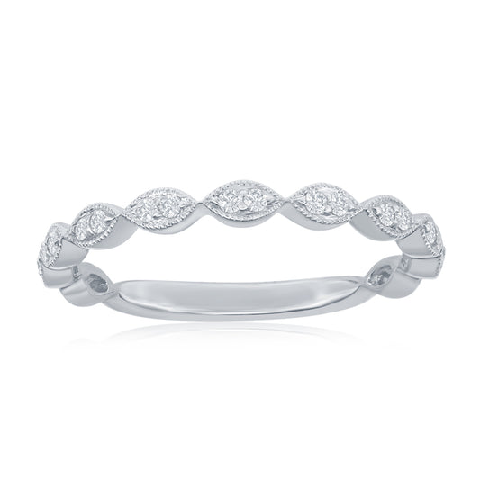 14K White Gold Scalloped Diamond Band