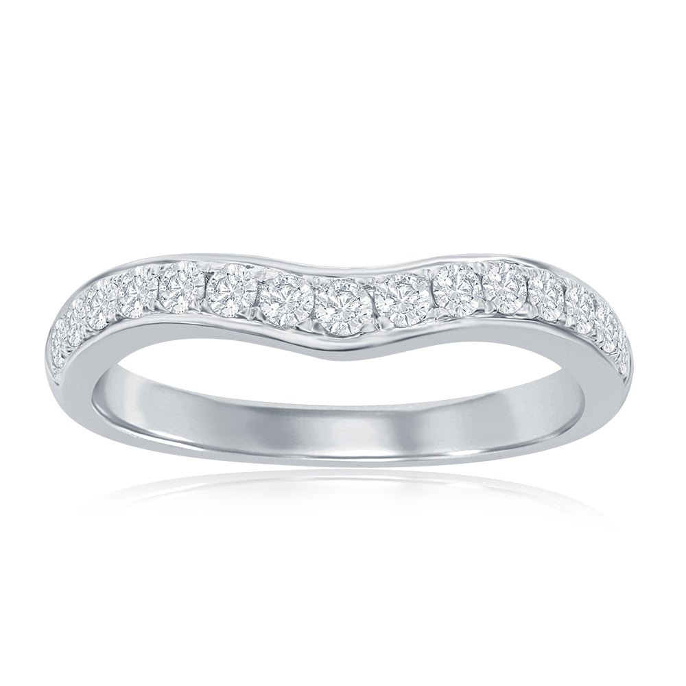 14K White Gold Curved Diamond Band