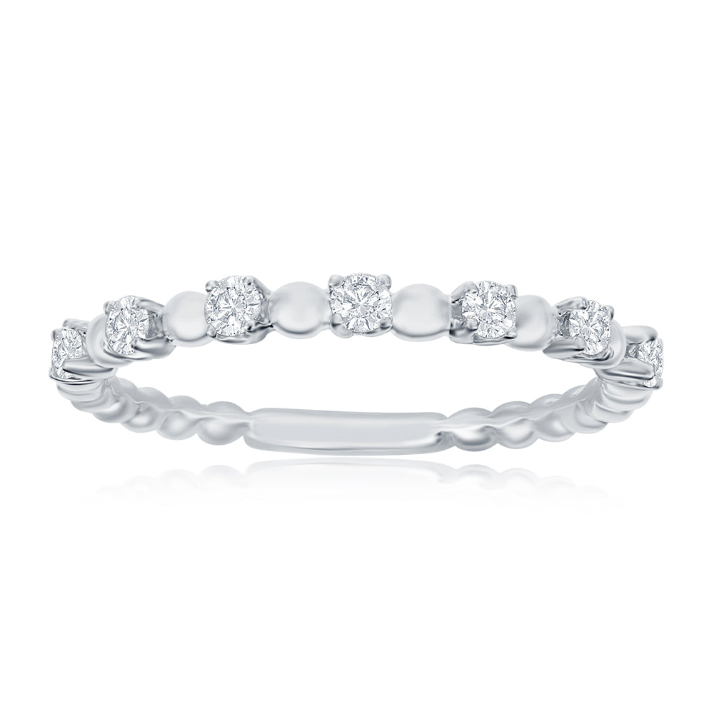 14K White Gold Beaded Diamond Band