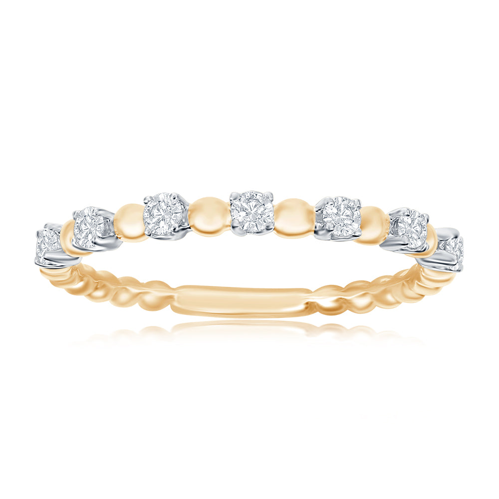 14K Yellow Gold Beaded Diamond Band