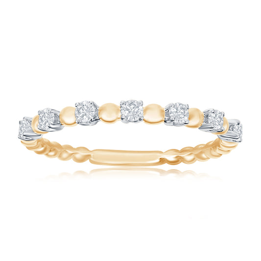 14K Yellow Gold Beaded Diamond Band