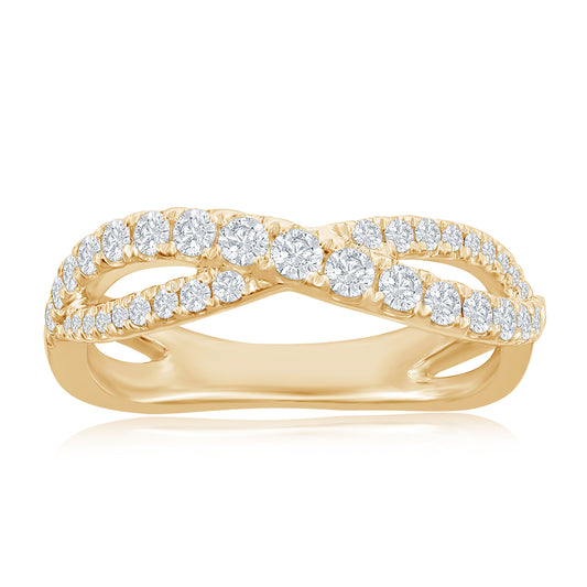 14K Yellow Gold Crossover Diamond Band