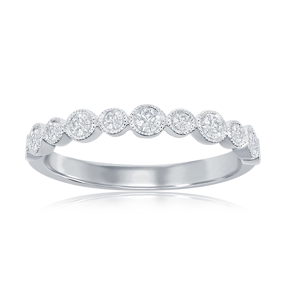 14K White Gold Miligrain Bezel Diamond Band