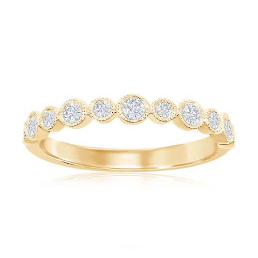 14K Yellow Gold Miligrain Bezel Diamond Band