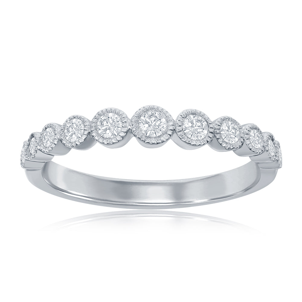 14K White Gold Miligrain Bezel Diamond Band