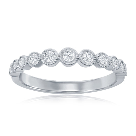 14K White Gold Miligrain Bezel Diamond Band