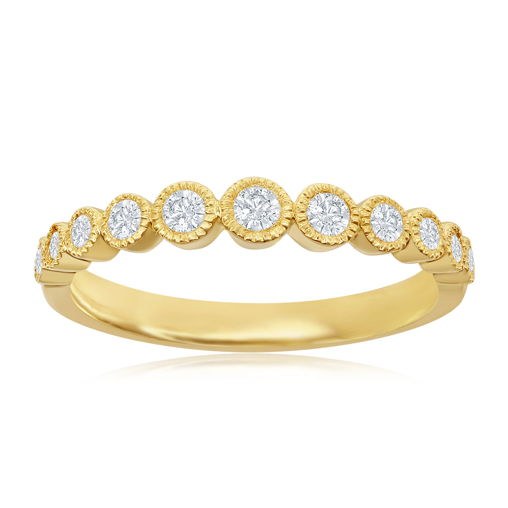 14K Yellow Gold Miligrain Bezel Diamond Band