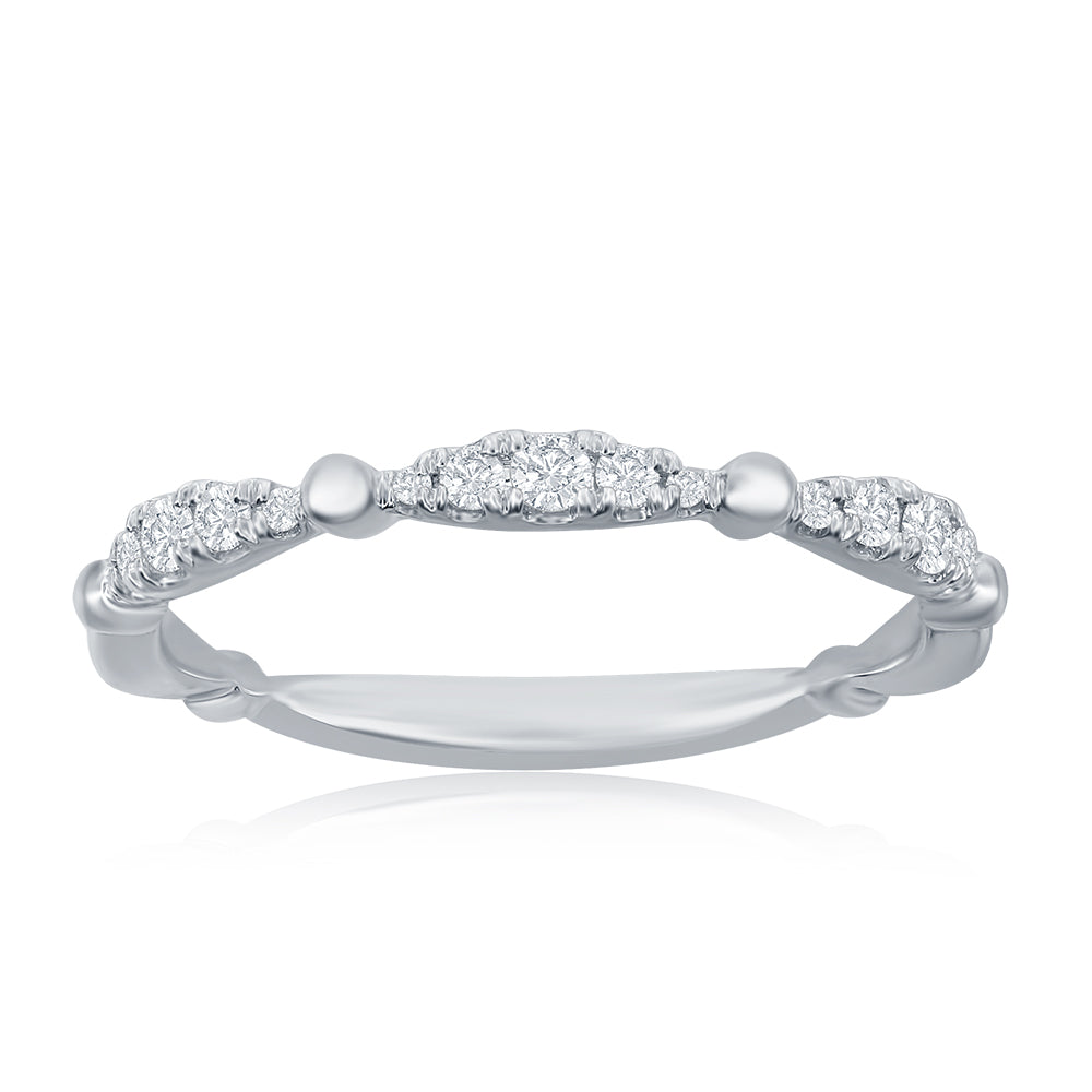 14K White Gold Beaded Scalloped Diamond Band