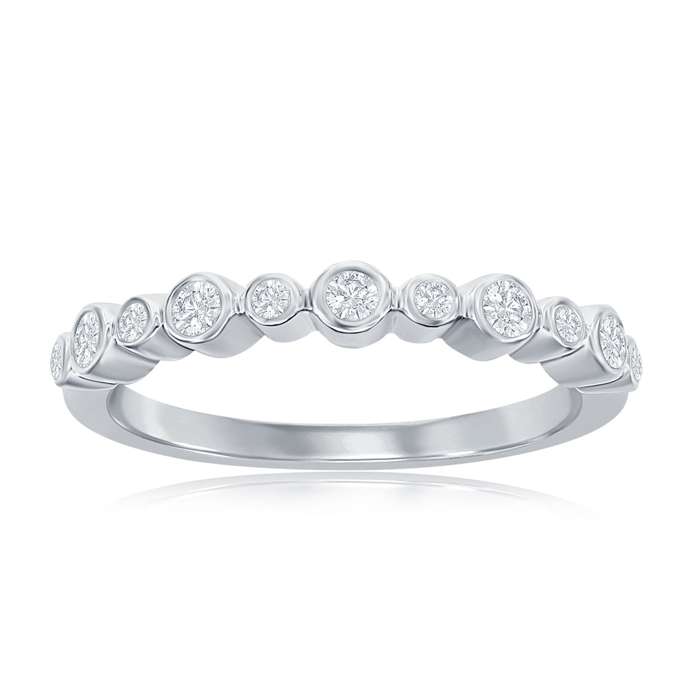 14K White Gold Round Bezel Diamond Band