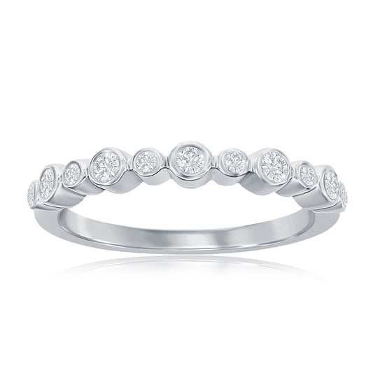 14K White Gold Round Bezel Diamond Band
