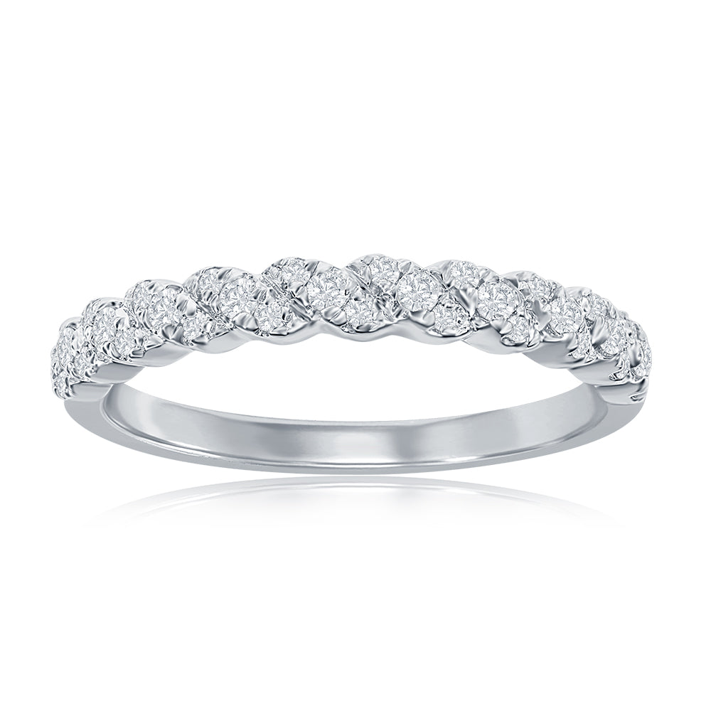 14K White Gold Spiral Diamond Band