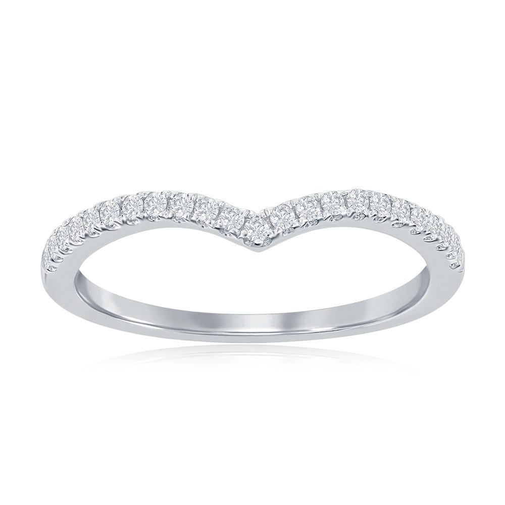 14K White Gold Curved Diamond Band