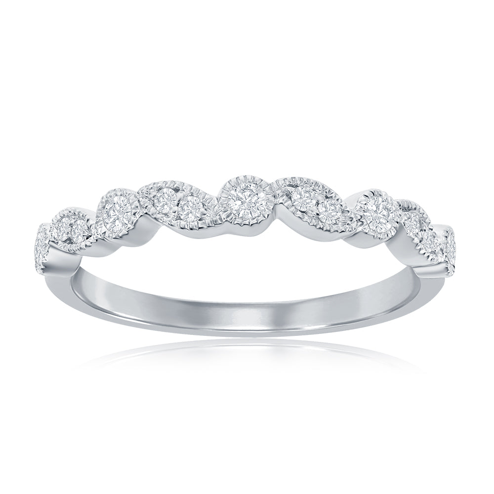 14K White Gold Miligrain Alternating Diamond Band