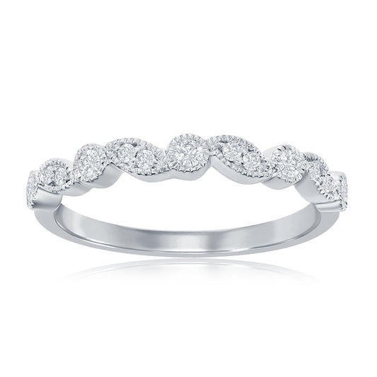 14K White Gold Miligrain Alternating Diamond Band