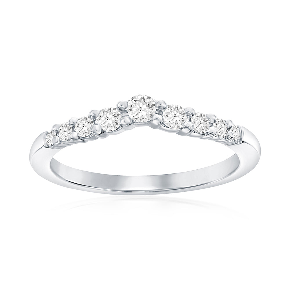 14K White Gold Curved Diamond Band