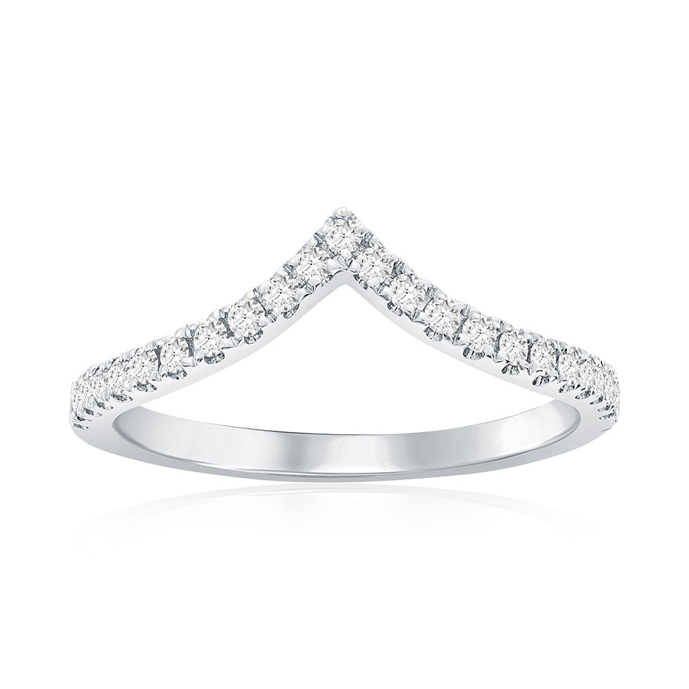 14K White Gold Curved Diamond Band