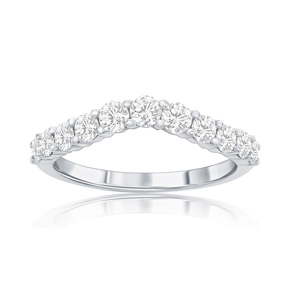 14K White Gold Curved Diamond Band
