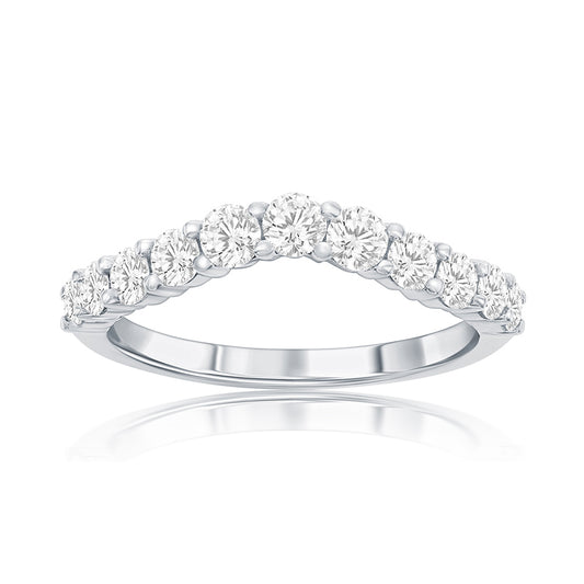 14K White Gold Curved Diamond Band