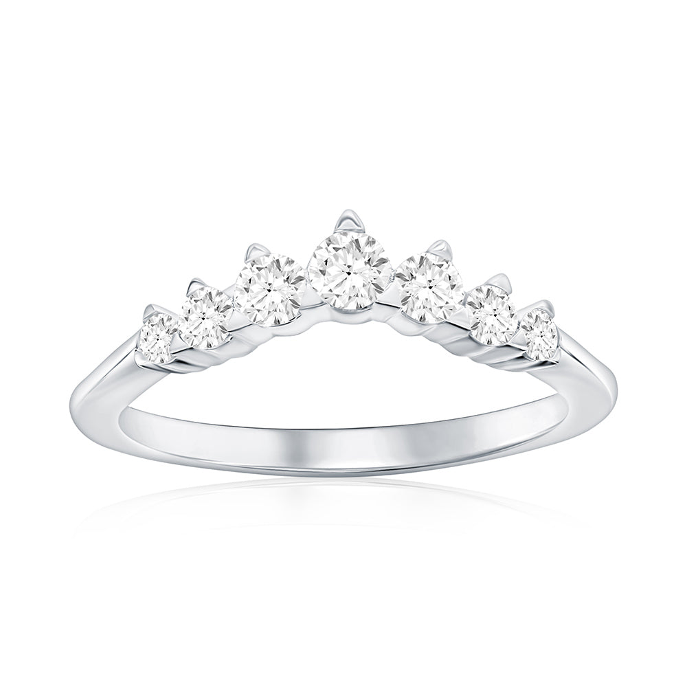 14K White Gold Curved Diamond Band