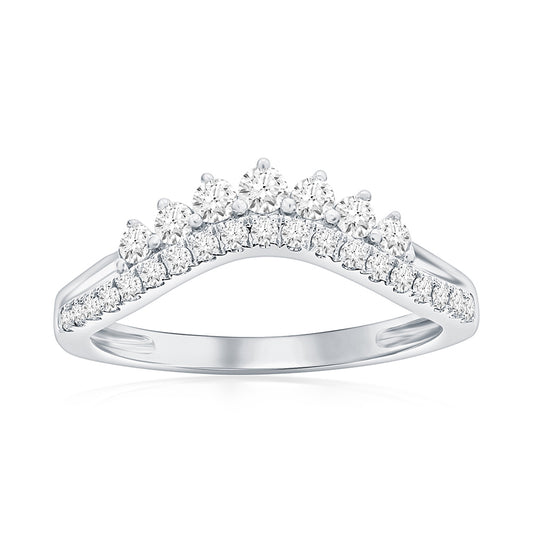 14K White Gold Curved Diamond Band