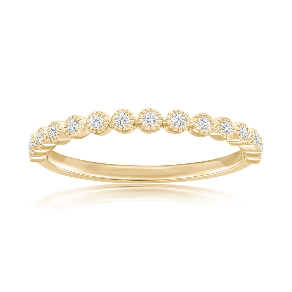 14K Yellow Gold Miligrain Bezel Diamond Band