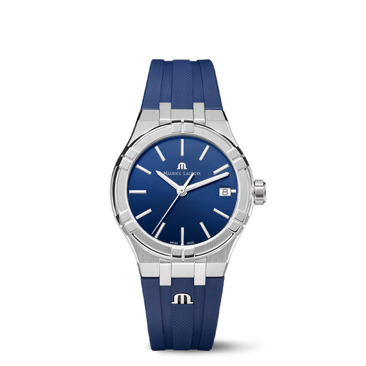 AIKON Quartz Date 35mm - Stainless steel - Blue, sun-brushed - Blue rubber