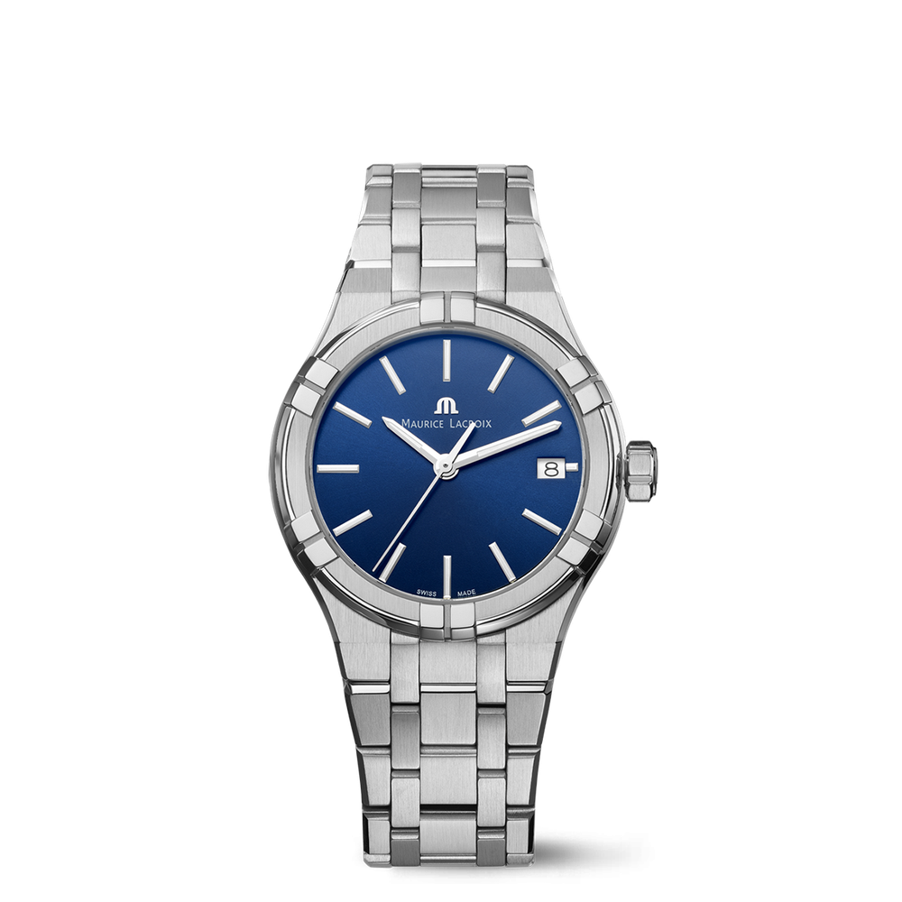 AIKON Quartz Date 35mm - Stainless steel - Blue, sun-brushed - Stainless steel