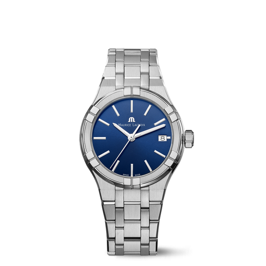 AIKON Quartz Date 35mm - Stainless steel - Blue, sun-brushed - Stainless steel