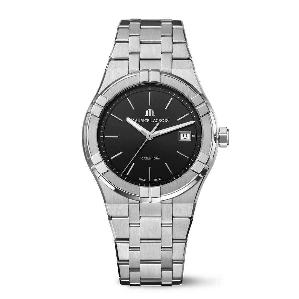 AIKON Quartz Date 40mm - Stainless steel - Black, sun-brushed - Stainless steel