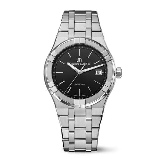 AIKON Quartz Date 40mm - Stainless steel - Black, sun-brushed - Stainless steel