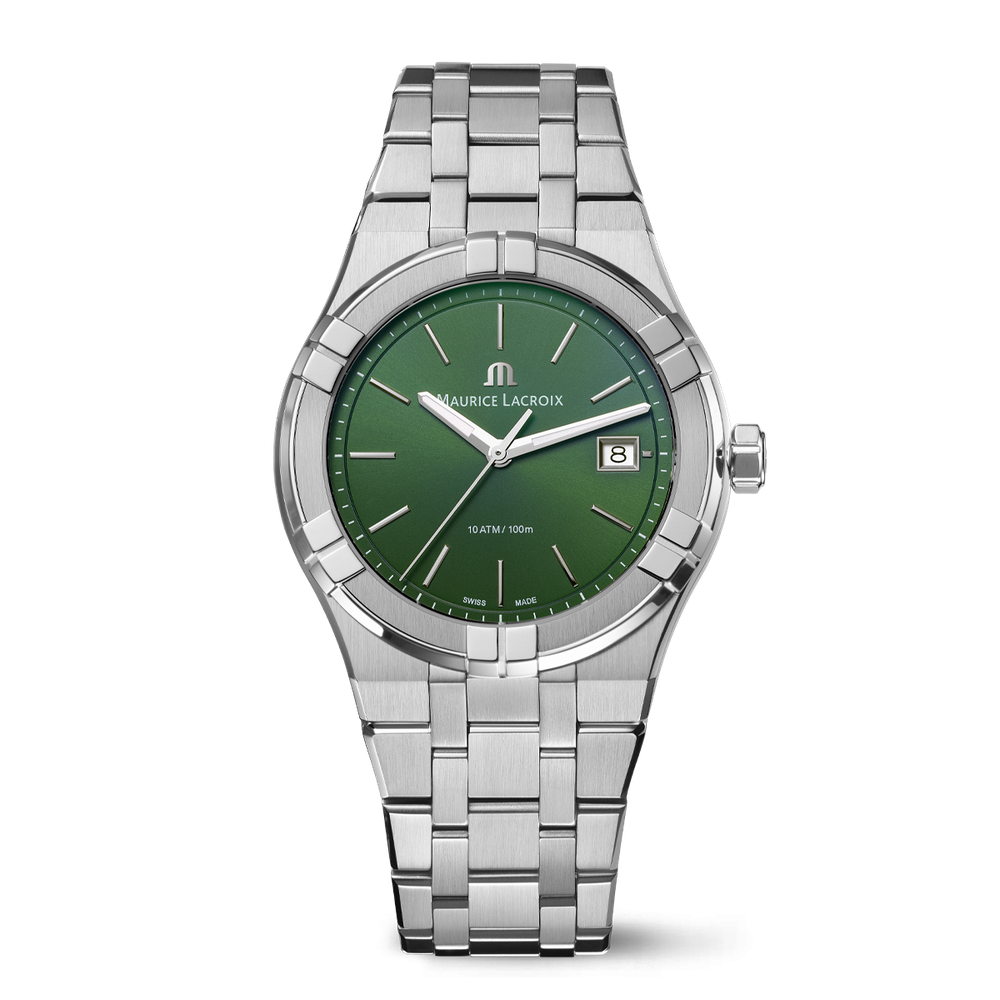 AIKON Quartz Date 40mm - Stainless steel - Green, sun-brushed - Stainless steel