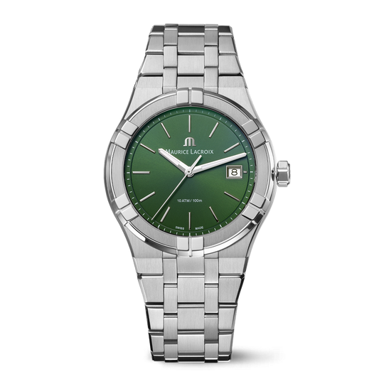 AIKON Quartz Date 40mm - Stainless steel - Green, sun-brushed - Stainless steel