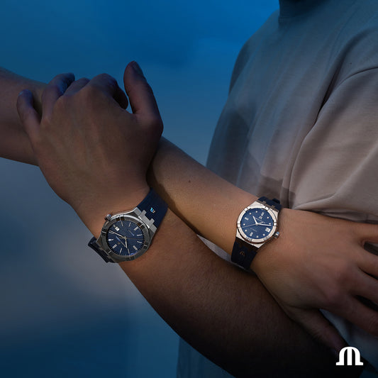 AIKON Automatic Date 42mm - Stainless steel - Blue, Clous de Paris patterned - Blue rubber