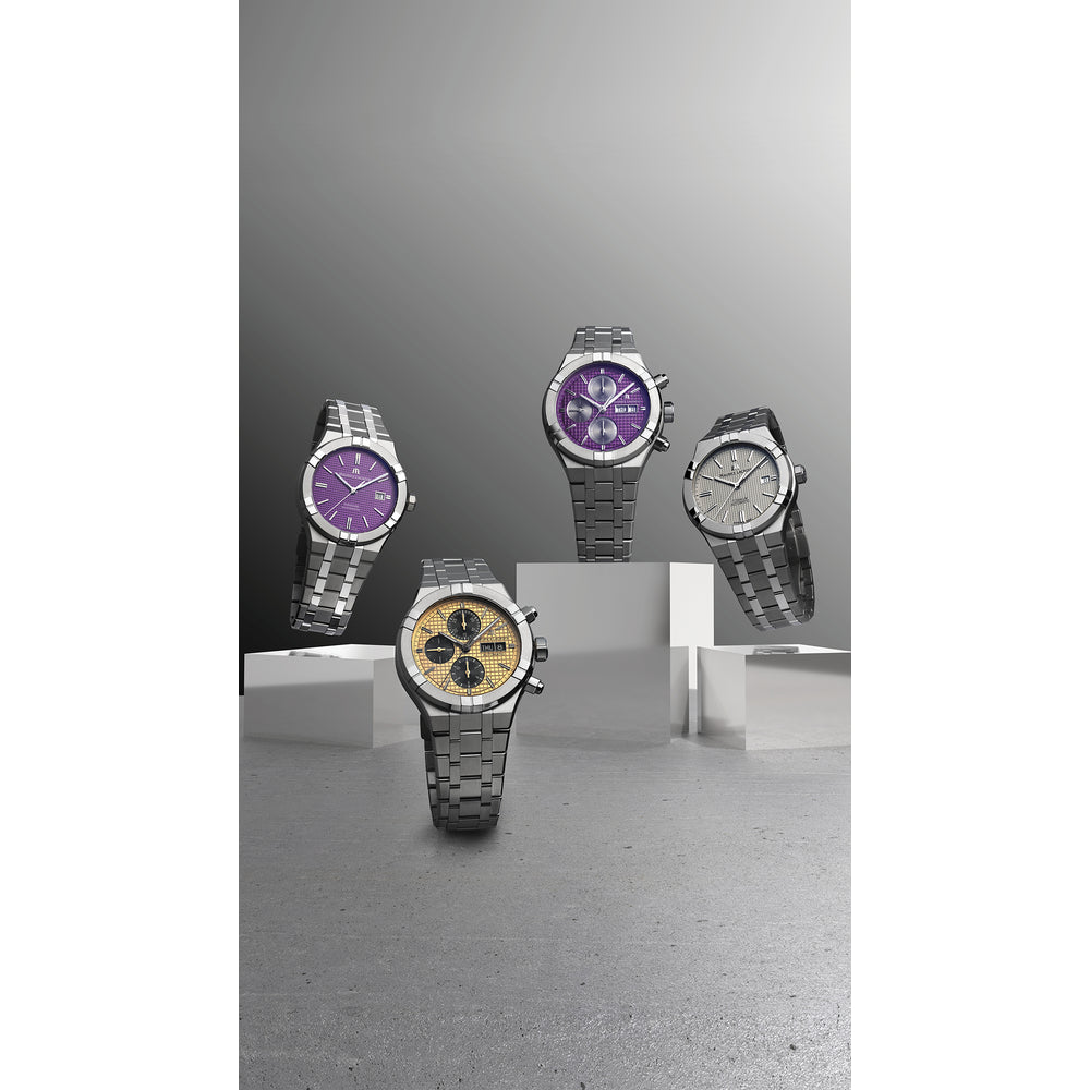 AIKON Automatic Date 42mm - Titanium - Purple, Clous de Paris patterned - Titanium
