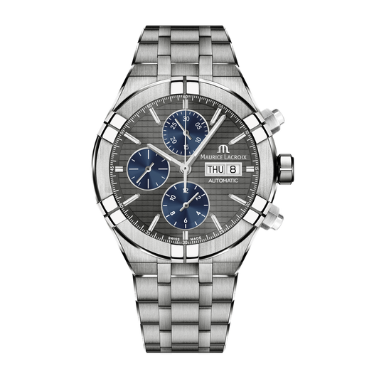 AIKON Automatic Chronograph 44mm - Titanium - Gun grey and blue, sun-brushed squares, polished rings, snailed counters - Titanium