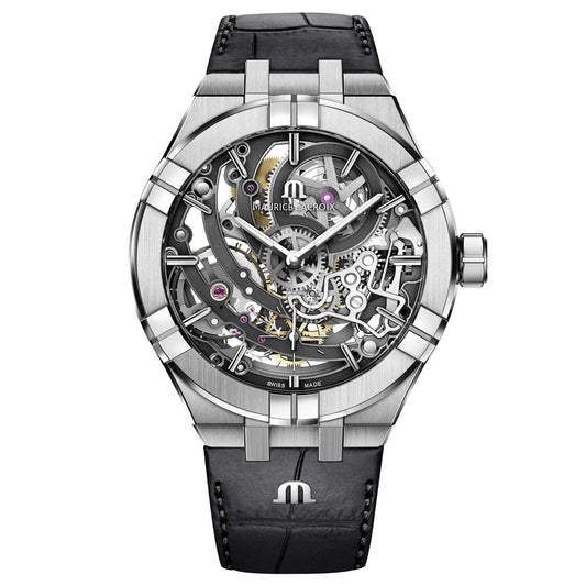 AIKON Automatic Manufacture Skeleton 45mm - Stainless steel - Sapphire crystal - Black calf leather