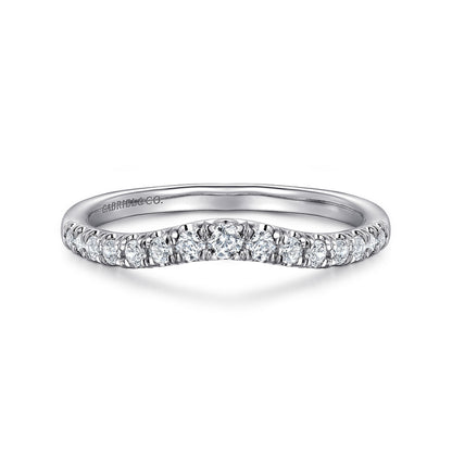 Curved 14K White Gold French Pavé Diamond Wedding Band