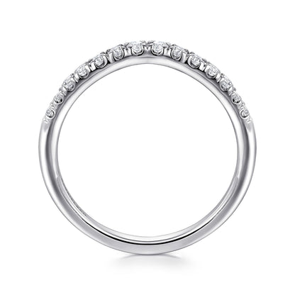 Curved 14K White Gold French Pavé Diamond Wedding Band