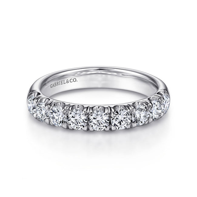14K White Gold 9 Stone French Pavé Diamond Wedding Band